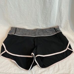 Lululemon Run Speed Shorts Black, Grey, & pale pink trim. 2.5” inseam Size 8